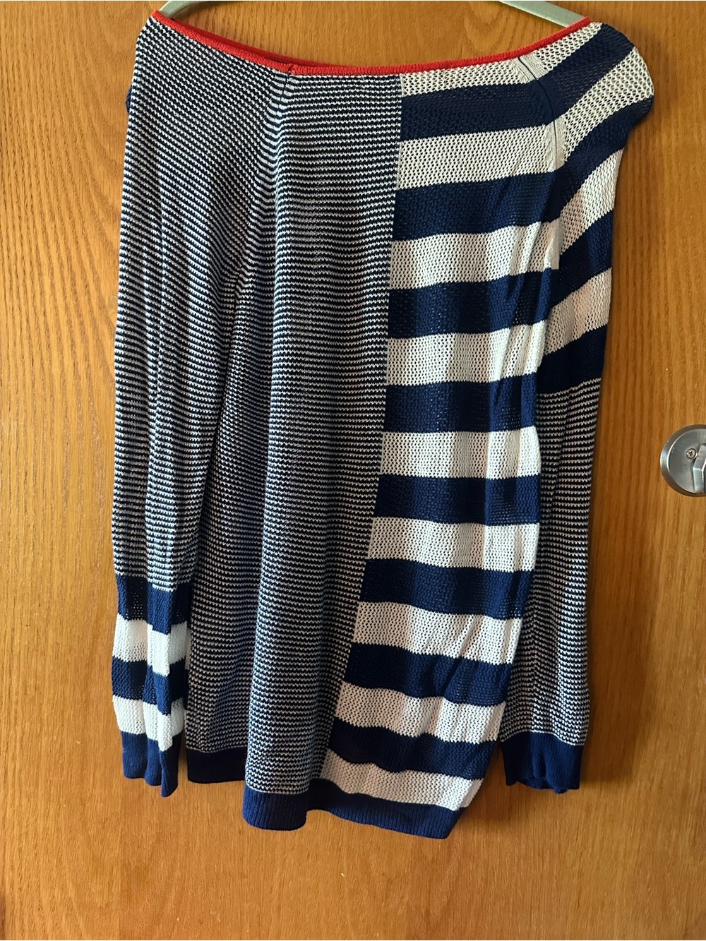 Fever Navy and White Striped Knit Top with Red Trim - Picture 2 of 3